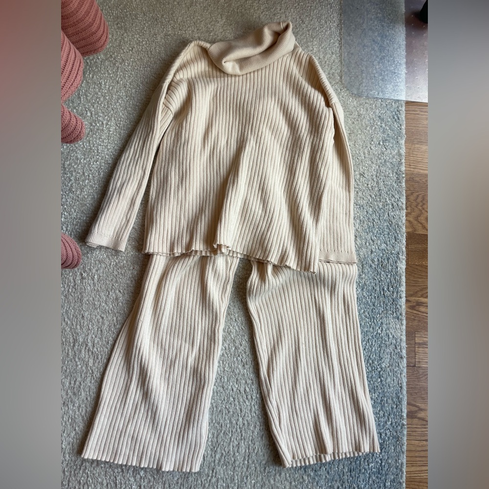 Women's Cream Ribbed Knit Set
